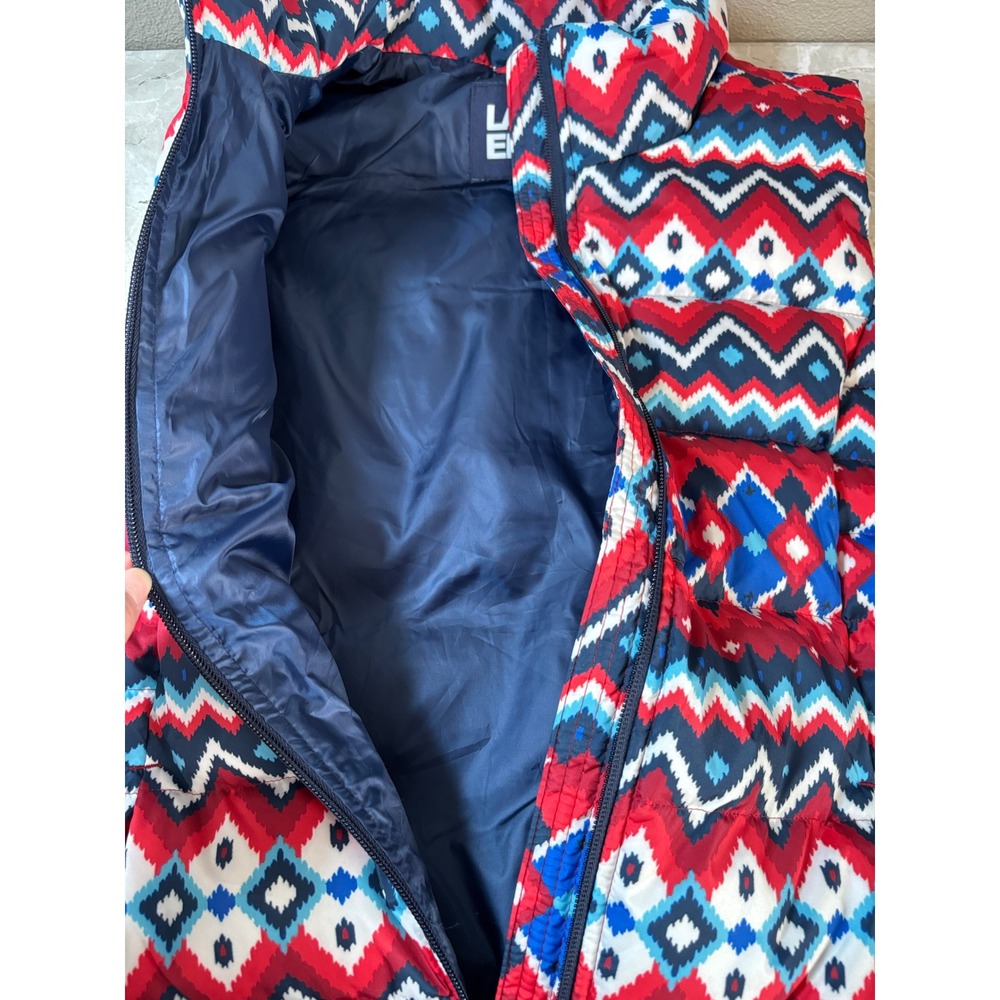 Lands' End Down Puffer Vest Womens L Tall Red Blue White Geometric Aztec Pattern - Picture 8 of 9